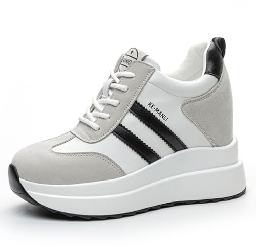 MIEHUIAI Damsneakers med kilklack 10 cm platå fritidsskor mode kilsneakers bekväma halkfria sneakers, Vit 572, 37 EU