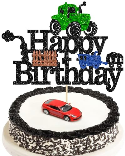 Ephlyn 1 décoration de gâteau d'anniversaire tracteur agricole à paillettes sur le thème de la ferme, décoration de gâteau d'anniversaire pour tracteur de voiture, fournitures de décoration