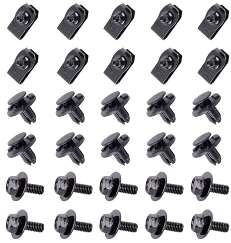 Merautop SJ Set di 30 clip di fissaggio per auto, viti sottoscocca, portadadi e clip in plastica di ricambio per Nissan Qashqai 2014-2020, elementi di fissaggio fissi