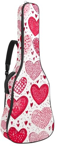 KengjuTesu 43 Zoll Akustikgitarre Softcase mit Rucksackgurt und 2 Taschen Herzen, ohne Polsterung, Rucksack Wasserdicht Oxford Tuch Bassgitarre Gigbag für Konzertgitarre, mehrfarbig, Einheitsgröße,