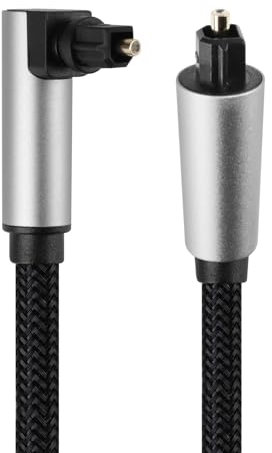 Optical Cable for Soundbar to TV 90 Degree Fiber Optic Cable 1.5m Digital Optical Audio Cable S/PDIF Toslink for Home Theater Soundbar Gaming Console Speaker Stereo System Gold-Plated Nylon Braided