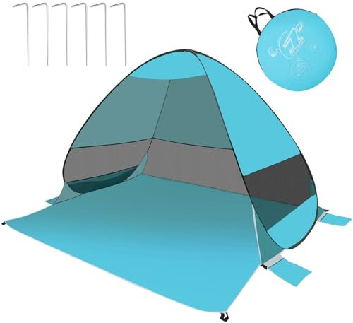 mumisuto Tente de Plage Pop Up, Abri de Plage Anti UV 3-4 Personnes, Tente de Plage Automatique, Portable Abri de Plage avec Sac de Transport pour Famille Plage, Jardin, Camping (Vert)