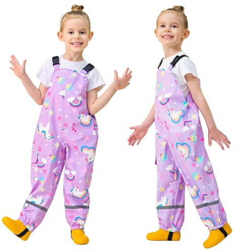 Baogaier Pantalon de lluvia para Niños, Peto Impermeables infantil y Resistentes al Viento, Caballo morada Pantalones Ligero Transpirables Reflectante para barro, sin forro, para Niña 6 años