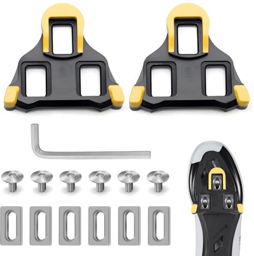 Fahrrad Schuhplattenset, Cleats für Fahrradschuhe,Rennrad Pedalplatten/Cleats,6 Grad Float Rennrad Pedaladapter, Kompatibel mit Shimano SPD SL Cleats, für Rennräder und Indoor-Bikes, Gelb