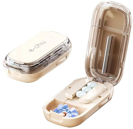 Tablet Splitter for Multiple Pills(Off-White with Brush) Pill Cutter,Tablet Splitter for Small or Large Pills Cut in Half, Cutting&Storage 2 in 1 T-Ablet P-Ill Dispenser for Travel