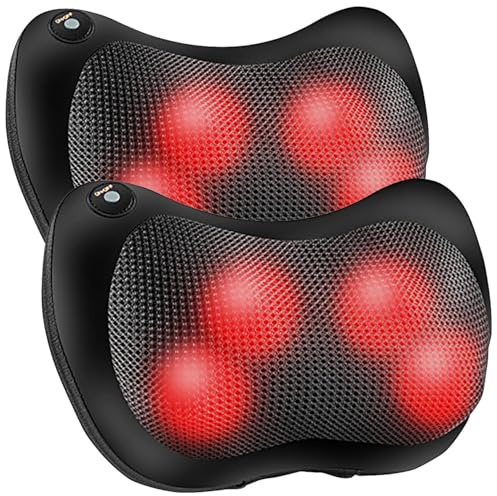 Newgen Medicals Nackenmassage Kissen: 2er-Set Shiatsu-Massagekissen mit Wärmefunktion, 4 Massageköpfe (Shiatsu-Massage Entspannungskissen, Massagekissen Nacken Schulter)