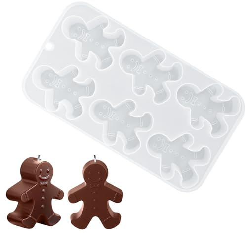 PHOGARY Moule Bougie de Noël, Moule Silicone Bougie Bonhomme en pain d'épices, 3D Moules à Bougies, Moules pour Bougies Parfumées, Savon, Aromatique Bricolage