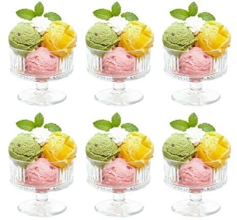 MYKAGS Ensemble de 6 Coupes à Glace Transparentes en Verre de 180 ml - Idéales pour Desserts, Lavables au Lave-Vaisselle(T1807)