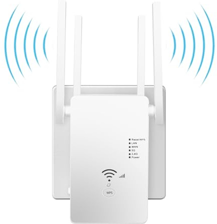 2025 Neuestes 1200Mbit/s WLAN Verstärker,WLAN Repeater,Dual-Band WiFi Signal Verstärker mit 4 externen Antennen und Internet Booster mit LAN/WAN Port.