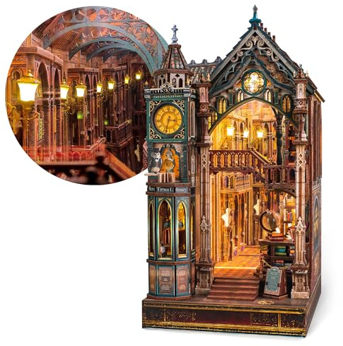 FUNPOLA Magic Library Book Nook Kit – LED 3D Wood Puzzle with Infinity Mirror – DIY Bookshelf Decor, Miniature Craft Gift for Kids and Adults