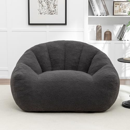 MINCETA Bean Bag Chairs for Adults, Cozy Teddy Bean Bag Chair with Armrest, Oversized Dark Gray Beanbag Chair for Living Room, Bedroom