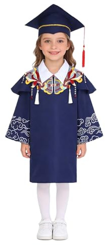 Mufeng Kindergarten flicka barn 3-delad klänning och kappa med blommig hatt diplomkostym röd ceremoni B 5–6 år