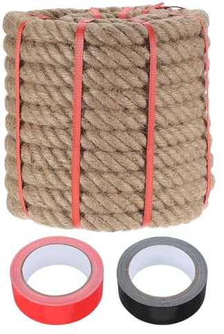 QUARKZMAN Jute Seil 1.2 Zoll x 59ft Schwere Natürliche Dicke Gedrehte Schnur Mit 2 Rollen Klebeband Für Basteln Geländer Docks Tauziehen Schaukel Nautische Landschaftsgestaltung
