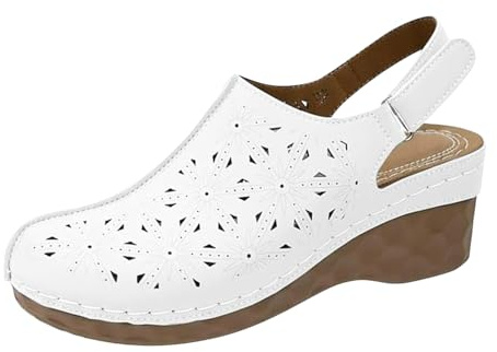 Generiska damsandaler med kilklack, sandaler damer justerbara strandsandaler Slingback sandaletter med hål strandskor halkfria tofflor fashionabla sommarskor eleganta sandaletter, Vit, 41 EU