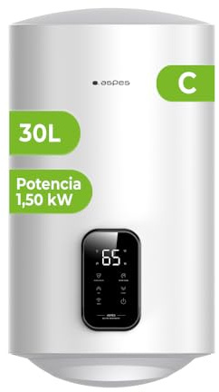 Aspes Termo Eléctrico 30 Litros, AT3000SDW. 1500W, Kit de Montaje Incluido, Resistencia de Acero Esmaltado, Termostato Digital, Temperatura Máx 93 º, Blanco, Eficiencia Energética Clase B
