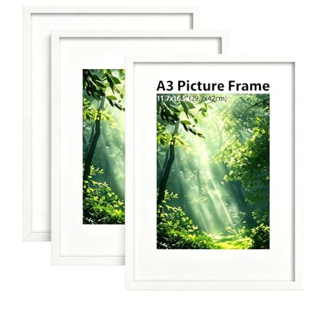 ZORVENIX 3er Set Bilderrahmen A3(29,7x42 cm), Holzrahmen mit Acrylglas und Passepartout, Weiß