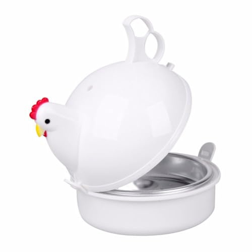 Hoppipola Vaporiera a microonde a forma di gallina per 4 uova, grado di cottura regolabile per uova, panini e sacchetti per impasto, con vaschetta raccogligocce