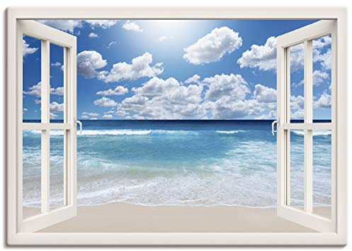 ARTLAND Wanddeko Leinwand Bilder Wandbild Fensterblick Fenster Strand Meer Maritim Karibik Südsee Urlaub Sommer T5UQ