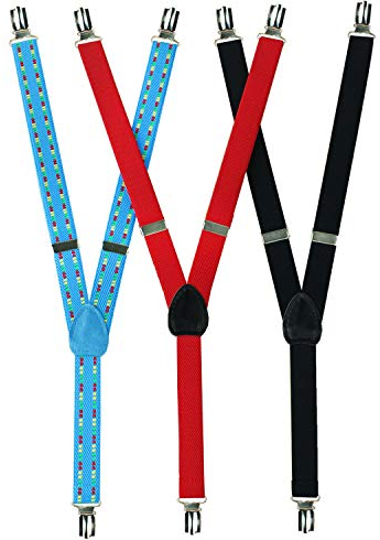 SILUK SET 3 x KINDERHOSENTRÄGER Stretch Kinder Hosenträger für Hosen Kinder 2-6 Jahre Made in EU (Blau)