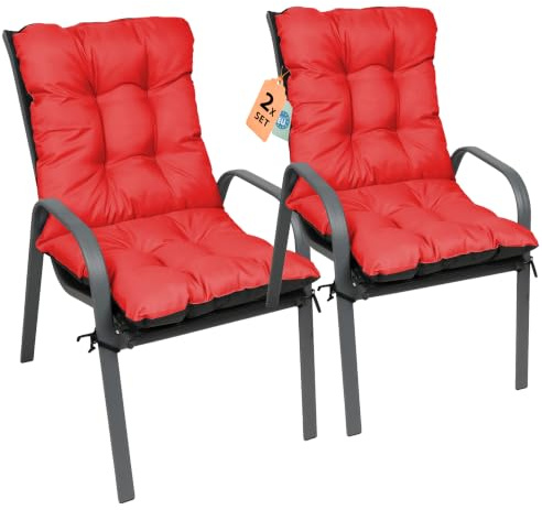 SuperKissen24. Coussin Dossier pour Chaise Longue, Siège, Banc de Jardin, Canapé - Lot de 2-96x48 cm - Bain de Soleil - Intérieur/Extérieur – imperméable - Rouge