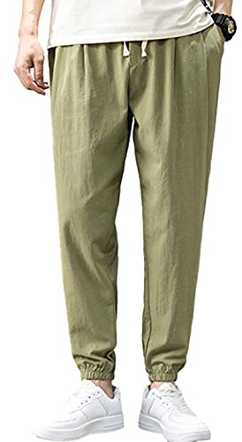Zontroldy Men's Pants Cotton Linen Yoga Golf Beach Jogger Sweat Lounge Harem Pants Trousers(0009-ArmyGreen-L)