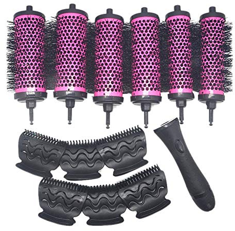 Vrttlkkfe 6 Teile/Satz 3 Grrren Abnehmbarer Griff Locken Wickler Pinsel mit Positionierungs Klammern Aluminium Keramik Locken Wickler Kamm Friseur