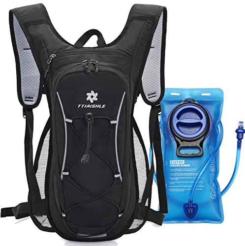 TTIAISHLE Trinkrucksack mit 2L Trinkblase,Fahrradrucksack Wasserrucksack zum Wandern, Radfahren, Camping, Radfahren, Laufen oder Skifahren (Dunkelschwarz (Upgrade Trinkblase))