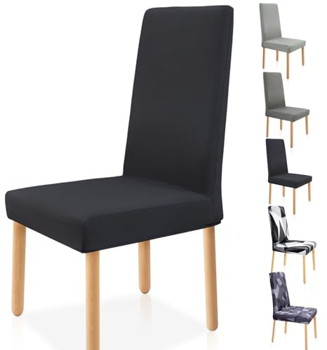 Zindoo Stuhlhussen 6er Set Stretch Stuhlbezug für Esszimmer Schwarz | für Küche, Esszimmer, Hochzeit, Familie Dekoration usw, Abnehmbar, Waschbar, mit Elastischen Fixierbändern