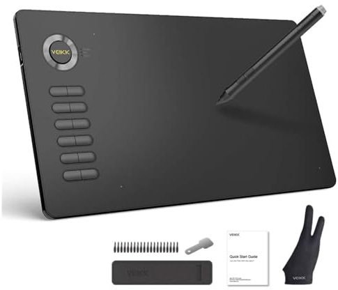 For VEIKK Drawing Tablet, Drawing Pad Tablet Graphic Art Digital Pen Drawing Tablet A15 10x6 Inch For Computer Laptop PC Mac Windows (Gray)