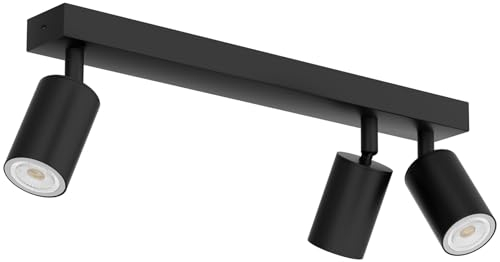 Klighten Deckenstrahler GU10 Schwarz, Deckenspots 3 Flamming Strahler Schwenkbar, Spotleuchte Drehbar für Küche, Schlafzimmer, Wohnzimmer, Länge: 39cm, Ohne Leuchtmittel