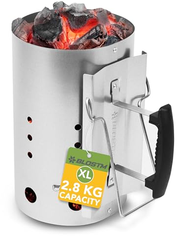 BLOSTM Accendi Fuoco per Barbecue - Extra Grande Accendi Carbonella Barbecue Avviamento Rapido, Acciaio Zincato, Maniglie di Sicurezza Isolate Termicamente - Accendi Carbonella, Grumi, Bricchette