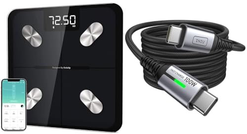 Etekcity Smart Black Bathroom Scales for Body Weight, Accurate to 0.05lb (0.02kg) Digital Weighing Scales & INIU USB C to USB C Charger Cable, 2m 100W PD3.0 Type C Fast Charging Phone Charger