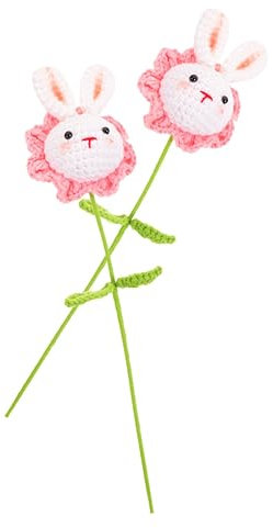 ULDIGI Handgewebte Gestrickte Hasenpuppe Realistische Häkelblumen für Hochzeitsmittelstücke Heimdekoration
