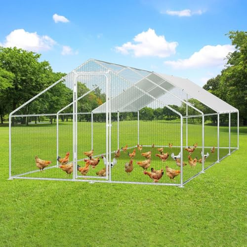 Eulenke 3 * 8 * 2m Hühnerstall, hühnerstall Winterfest XXL, freilaufgehege hühner, voliere hühner - Verzinkter Stahl, Wasserfestes Material, mit Markise Einfach zu montieren, Outdoor Chicken Run