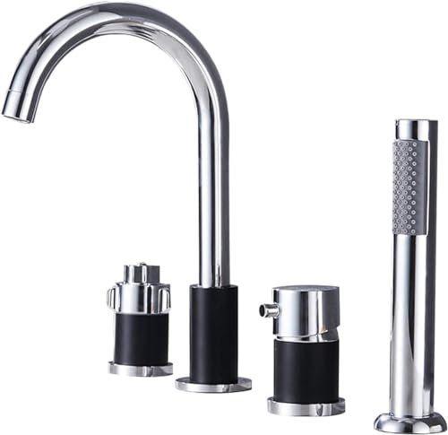 Modern Chrome and Black Bathtub Faucet with Thermostat and 4 Hole Design for Stylish Bathroom Shower