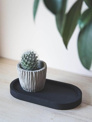 FARAMIR STORE Black Oval Handmade Ideal Candle Stand Jewelry Tray, Stone Powder Handmade Bathroom Bathtub Kitchen Dresser Countertop Organizer Home Decor (Black)