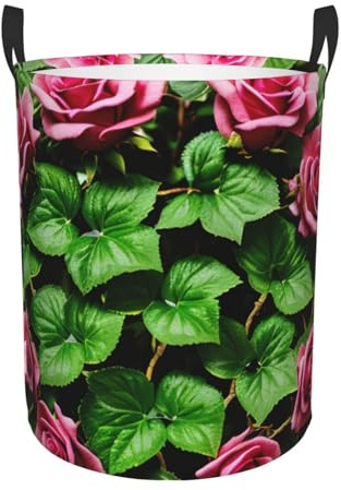Cesto portaoggetti floreale con rose edera con foglie, stampa primaverile, cestino portaoggetti in tessuto, capacità per bagno con maniglie