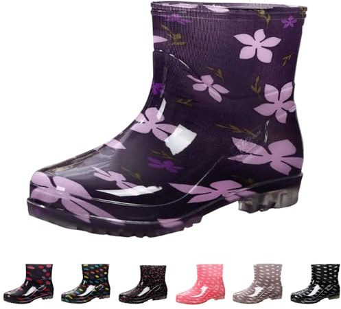 Damen Regenstiefel wasserdichte Gummistiefel für Frauen Kurze Gartenstiefel Bequeme Slip-on Stiefel für Nassen Wetter Schutz für nasse Böden rutschige Umgebungen Braune Dunkelgrau Military 39 35 34