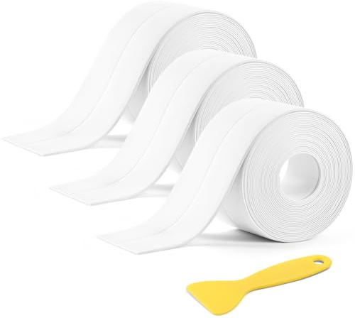 NUTKIT 3 Rotoli Nastro Sigillante Impermeabile, 3.2m*38mm Sigillante Autoadesivo Nastro in PVC, Impermeabile, Antiolio e Antimuffa Utilizzato per Bordo Vasca da Bagno Toilette Cucina- Nero