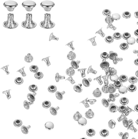 QUARKZMAN 100 uppsättningar 3 mm lädernitar set, enkellock ihåliga nitar kolstål runt huvud snaps rörformade metallpennor för bälte dekoration kläder gör-det-själv hantverk (silver)