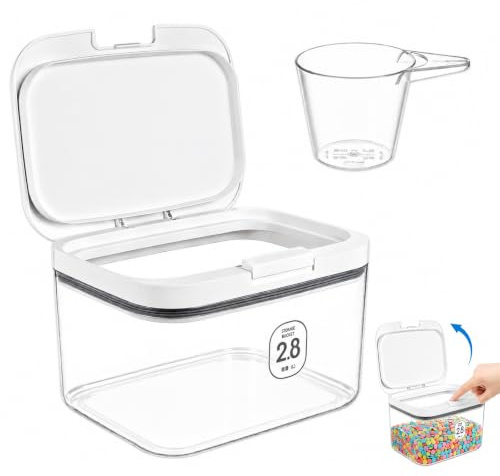 Boîte de Rangement Lessive, 2 Pièces Boîte à Lessive avec Verre Doseur, Transparente et Empilable, pour Détergent en Poudre, Capsules et Poudre à Laver, Rangement pour Nourriture Animale et Cuisine