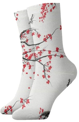 YBGHDAA Japanische Kirschbaum-Socken für Damen, lässig, warm, gemütlich, Crew-Socken für den Winter