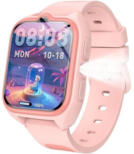 IOWODO Smartwatch Kinder mit GPS, Uhr mit 4G-Anruffunktion & SOS-Notruf, 800mAh 5-Tage Akku, Wasserdicht IP67, Schulmodus & Lernspiele, Für Kinder 5-12 Jahre, Mädchen, Rosa
