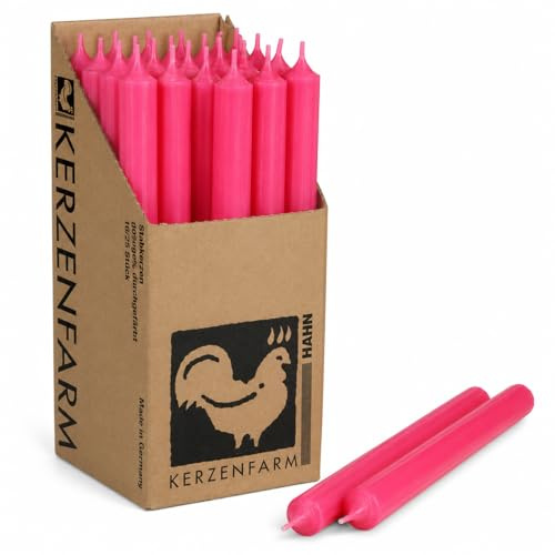 Extra lange Stabkerzen Pink – 25 cm (250 mm) – Ø 2,2 cm – durchgefärbt & tropffrei – Made in Germany – Kerzenfarm Hahn – 12 Std. Brenndauer – wählbar 10 oder 25 Stück (10, Pink)