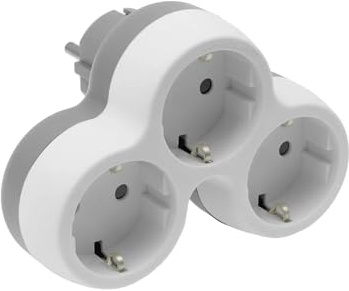 Amslight SCHUKO Adapter mit 3 Steckplätzen und Kindersicherung – Weiß-Grau – 2500W-10A-IP20