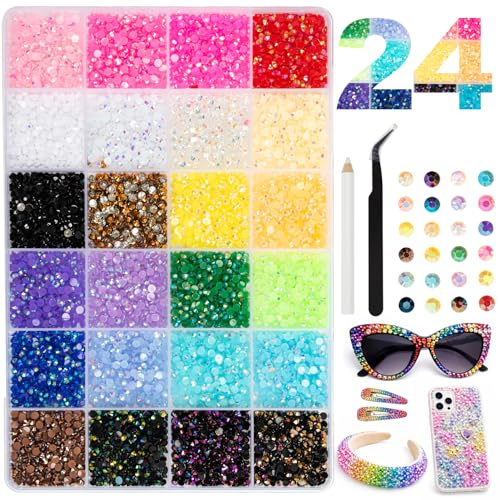 24 Colores Bedazzling Kit, +30000 Strass 3mm AB Flatback, Piezas Diamantes para Manualidades, Cristales de Resina para Nail Art, Decoración de Ropa y Calzado - Pegamento No Incluido