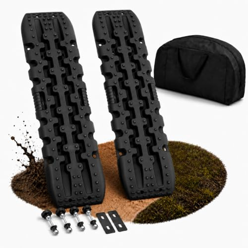 Sandbleche 2er Set Schwarz, Offroad Anfahrhilfe bis 10 t pro Paar für Wohnmobil, SUV, 4x4, Van & Camping, 107 x 31 x 6 cm, Recovery Boards & Sandboards mit Tasche