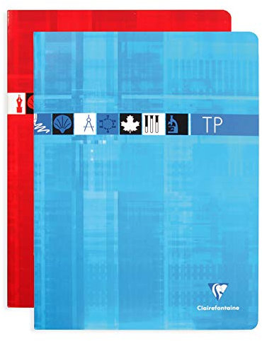 Clairefontaine 3378C Un Cahier Agrafé de Travaux Pratiques - 24x32 cm - 64 Pages Petits Carreaux 90 g et Unies Blanches 125 g - Couverture Carte Pelliculée - Couleur Aléatoire