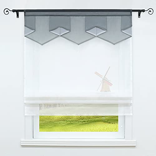 CORLIF Raffrollo mit Tunnelzug Doppelschichtige Raffgardine Rautenförmige Blende Faltenrollo Voile Gardinen Modernes Bändchenrollo Transparent Vorhänge Grau BxH 80x140 cm 1 Stück