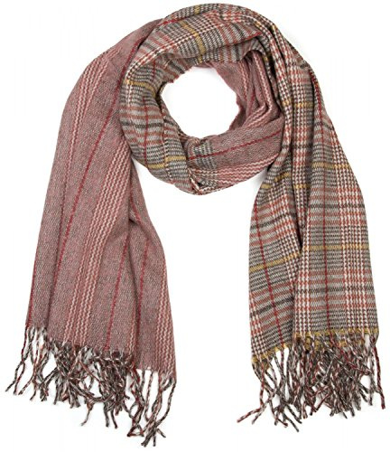 styleBREAKER XXL scarf with fringing in a day and night design with a Scottish Tartan plaid and striped pattern, unisex 01018138, Colour:Pink